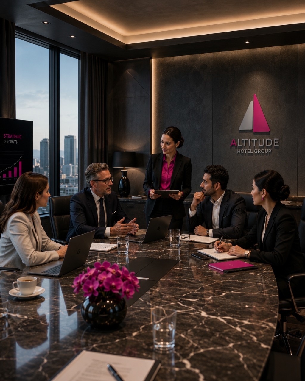 Altitude Hotel Group leadership team in a strategic asset meeting